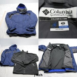 Columbia Jacket Mens Small Blue Interchange Waterproof‎ 3k Fleece Liner 3 In 1